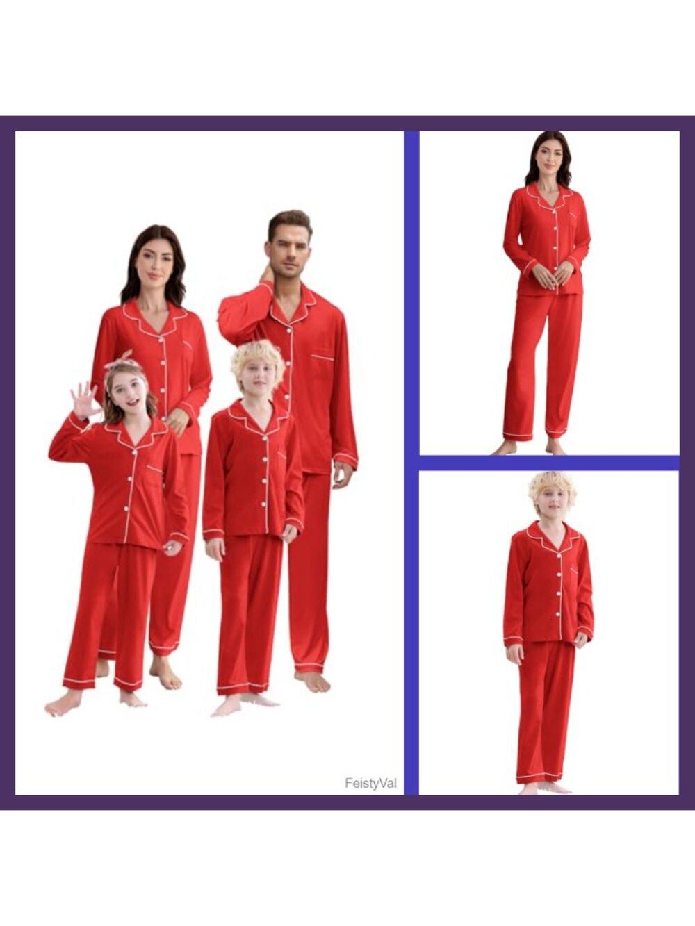 100% Cotton Boys Christmas Matching Pajama Set Button Front
